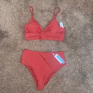 Cupshe Marsala Twist High Waisted Bikini